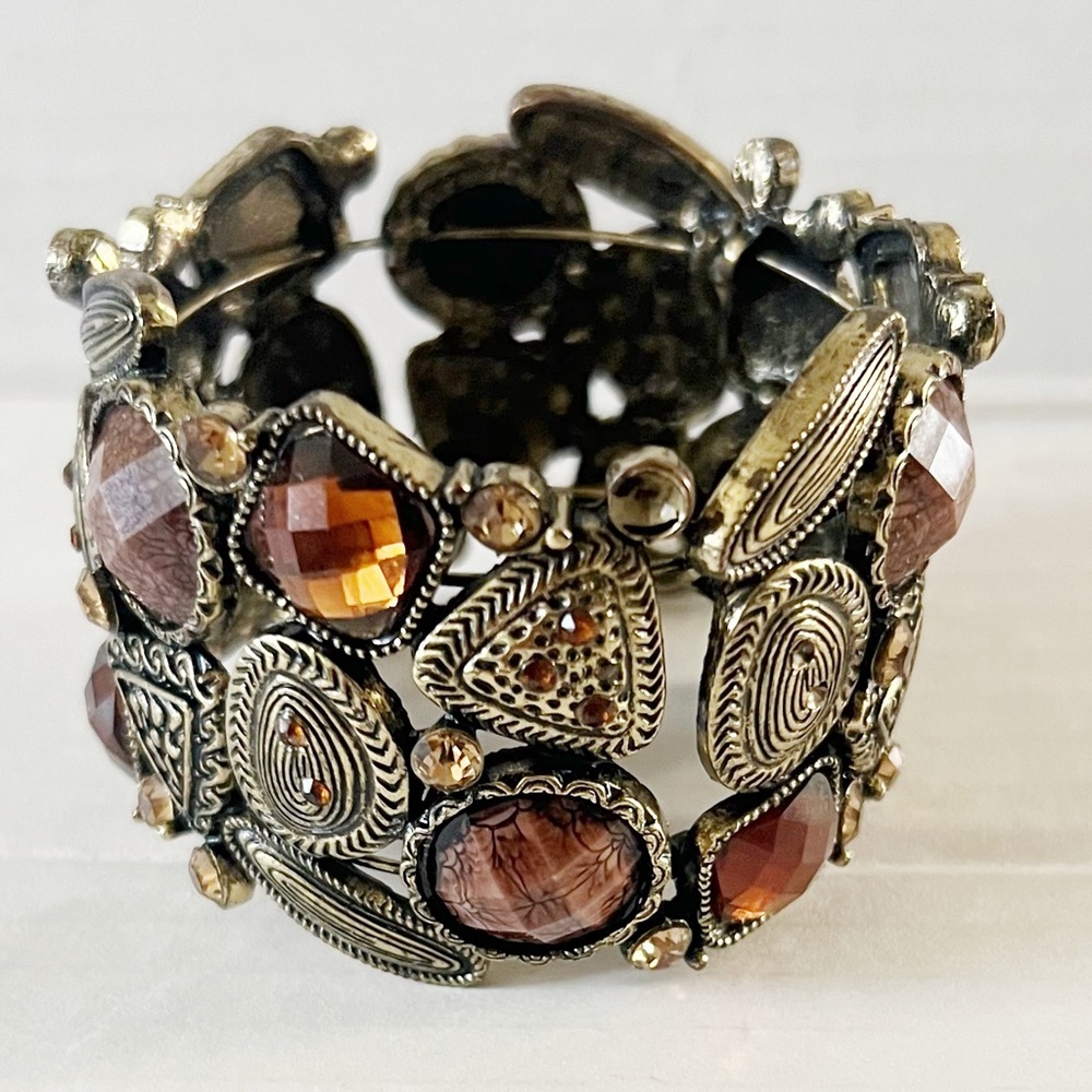 Statement Cuff Bracelet Amber And Rhinestone - image 7